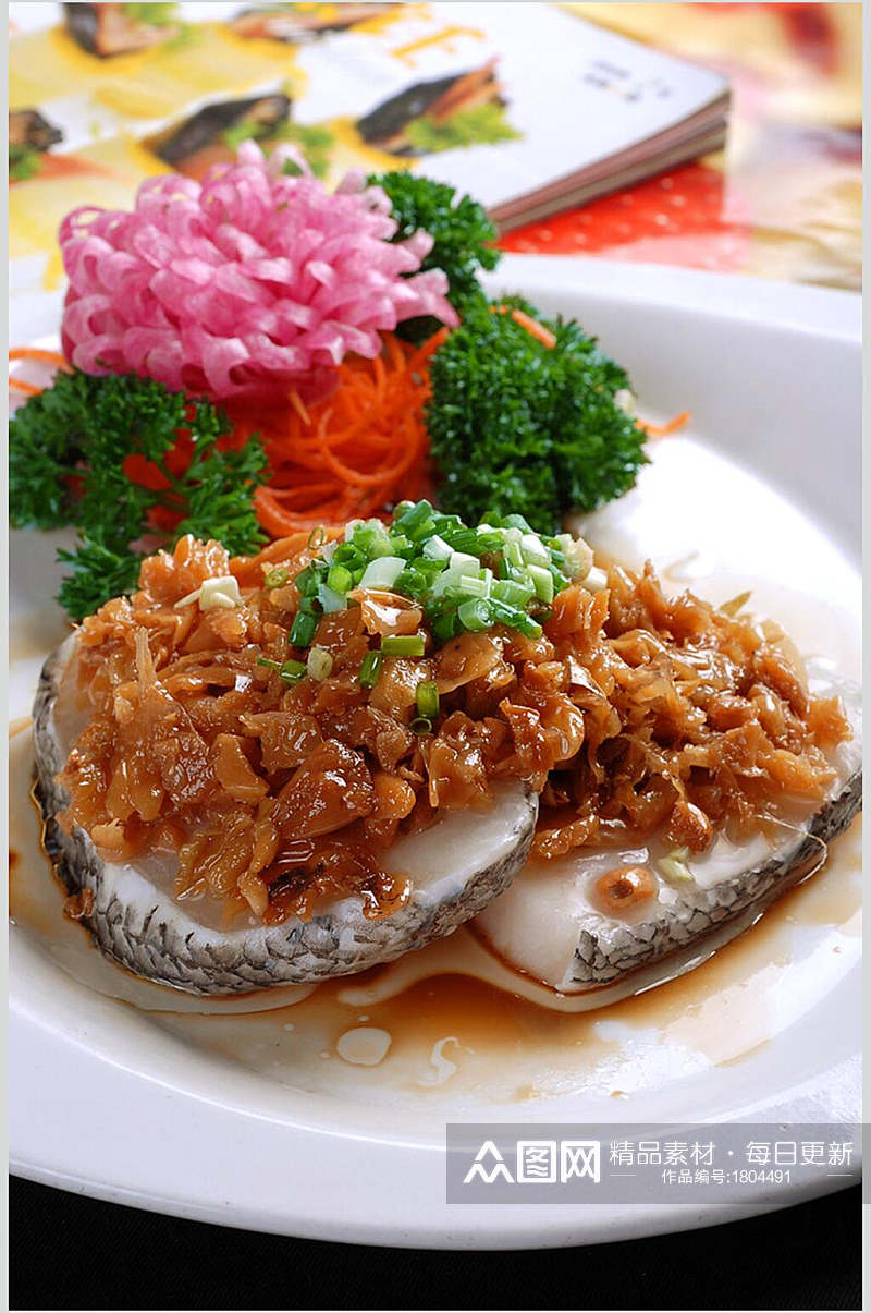 东菜蒸鳕鱼高清图片素材