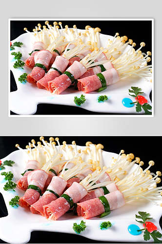 火锅配菜肉卷金针菇图片
