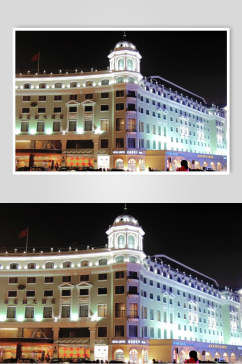哈尔滨中央大街欧式建筑夜景高清图片