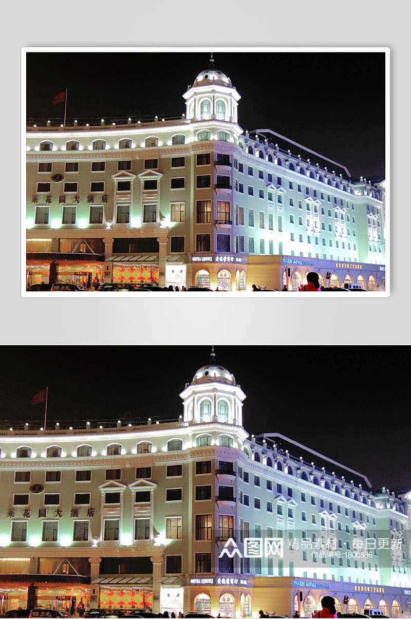 哈尔滨中央大街欧式建筑夜景高清图片素材