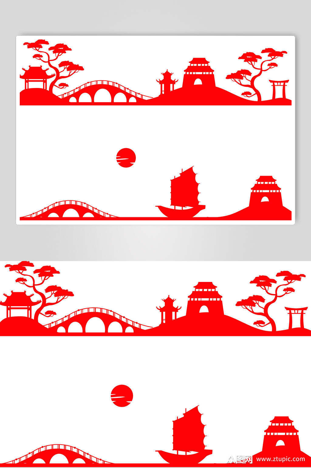 中式古建筑剪纸矢量元素素材