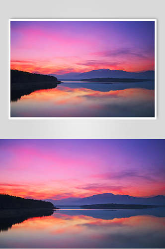 黄昏日出湖泊湖面摄影背景图片