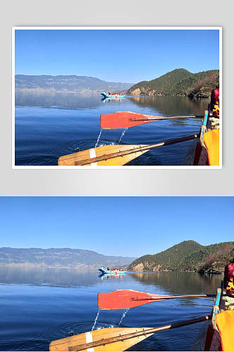 丽江泸沽湖划船高清图片