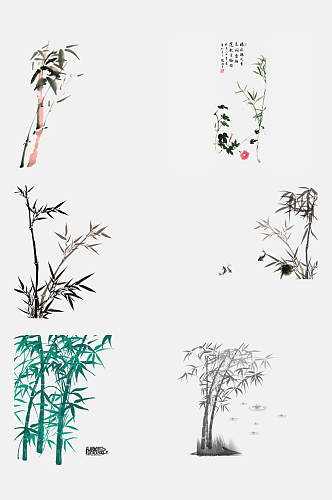 中国风水墨竹子插画元素素材
