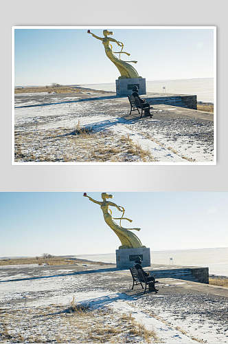 冬季内蒙古呼伦贝尔呼伦湖风光雪景高清图片