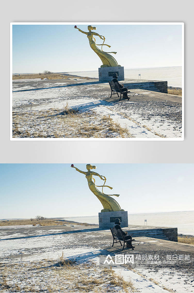 冬季内蒙古呼伦贝尔呼伦湖风光雪景高清图片素材
