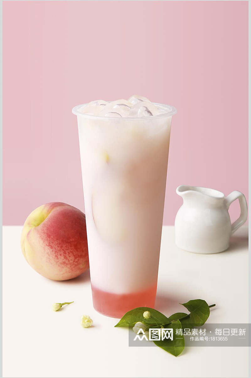 水蜜桃奶茶水果茶摄影图素材