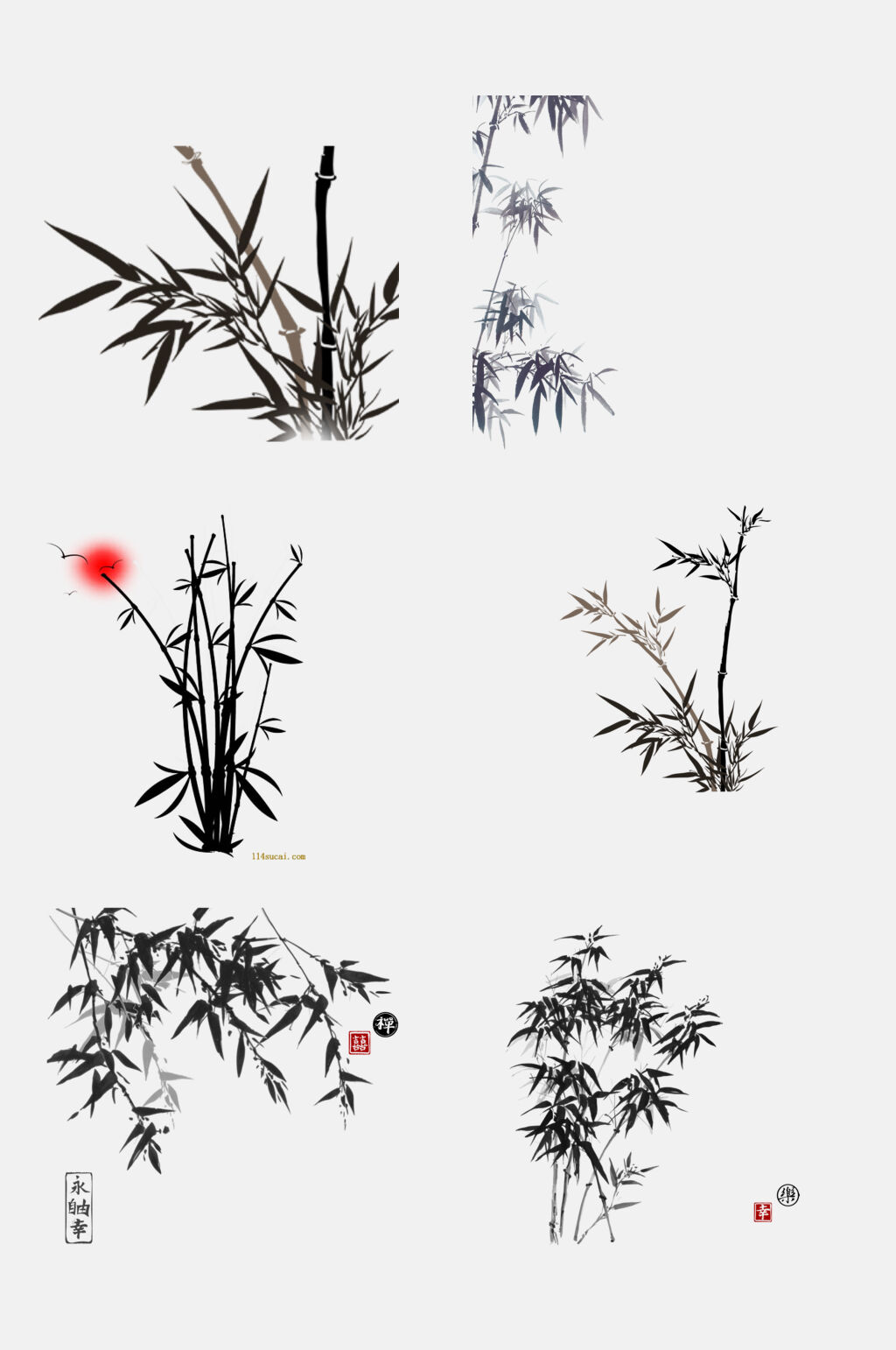 极简中国风水墨竹子元素素材素材