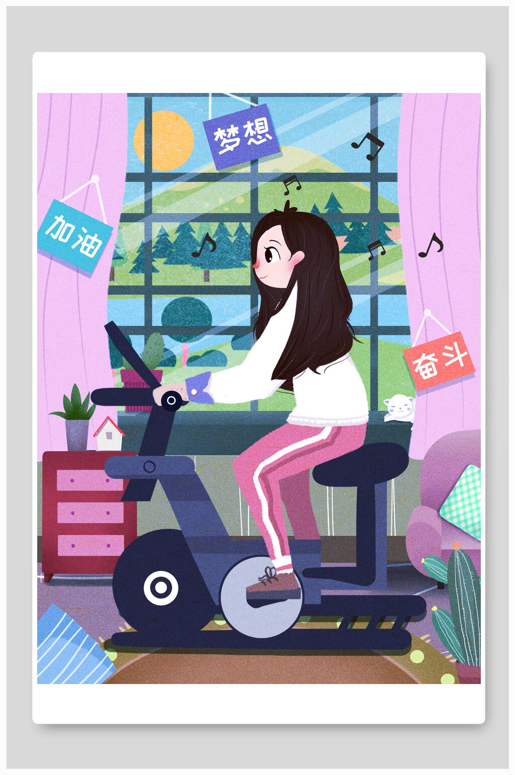手绘健身插画素材素材