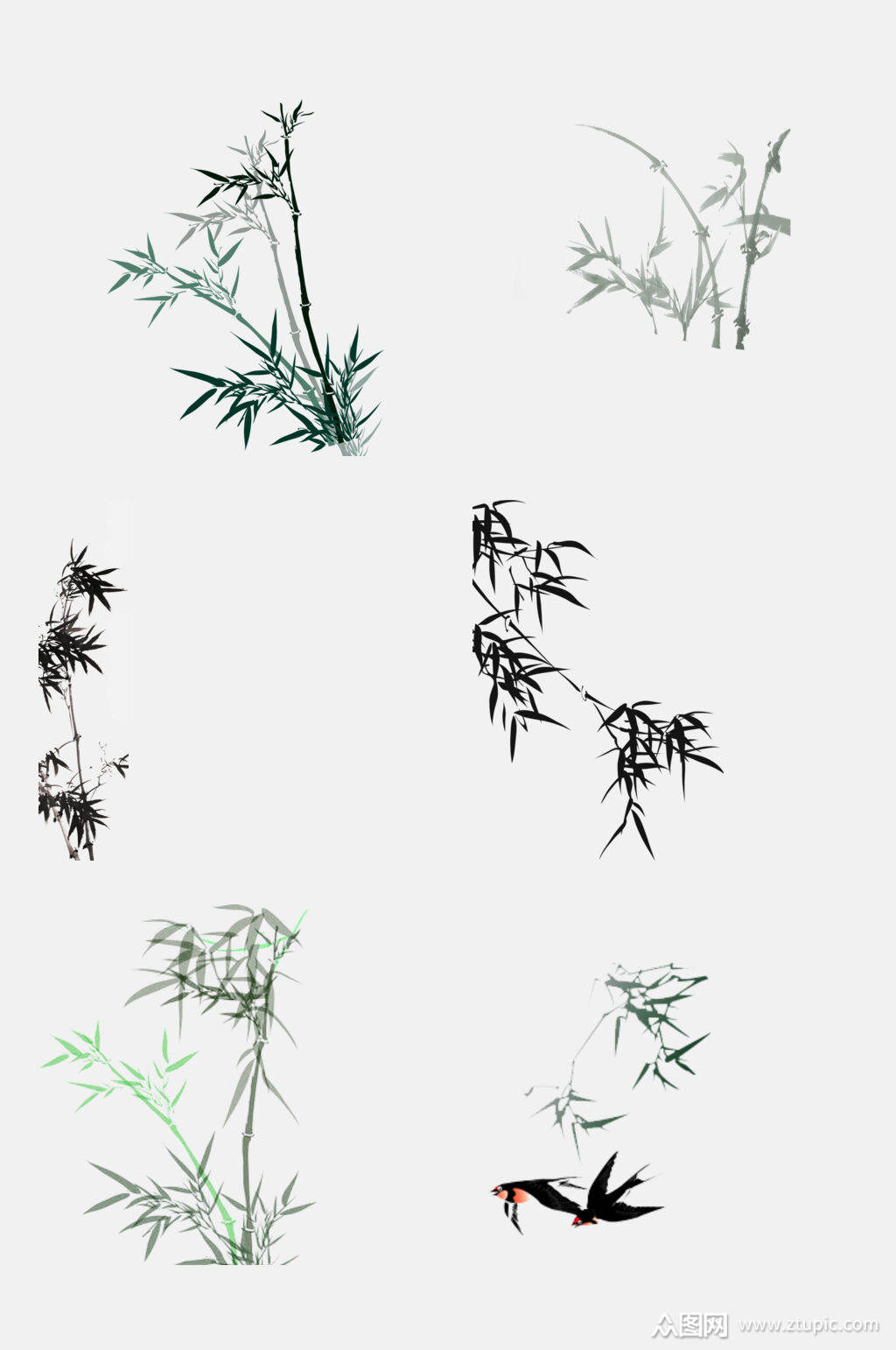 中国风水墨竹子元素素材