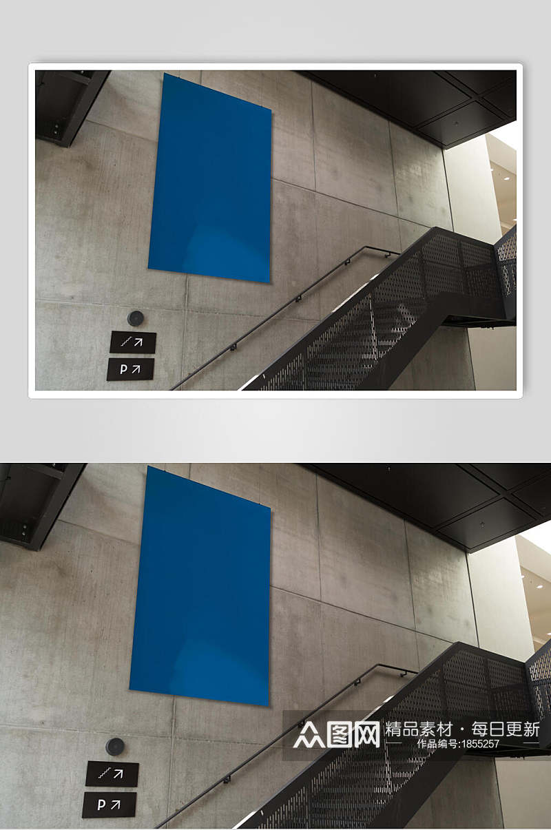 电梯蓝色海报灯箱样机效果图素材
