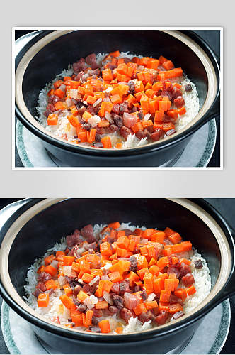 蒸菜腊味焖锅饭摄影图片