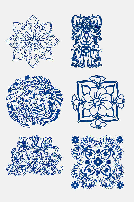 剪纸青花瓷底纹图案免抠元素素材