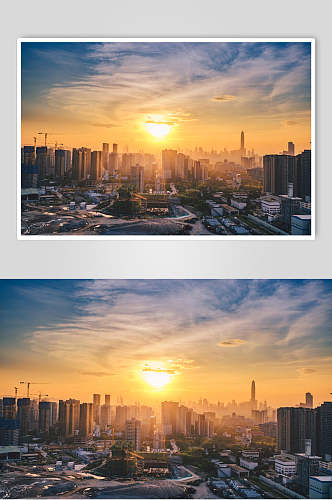 深圳城市发展落日摄影图片