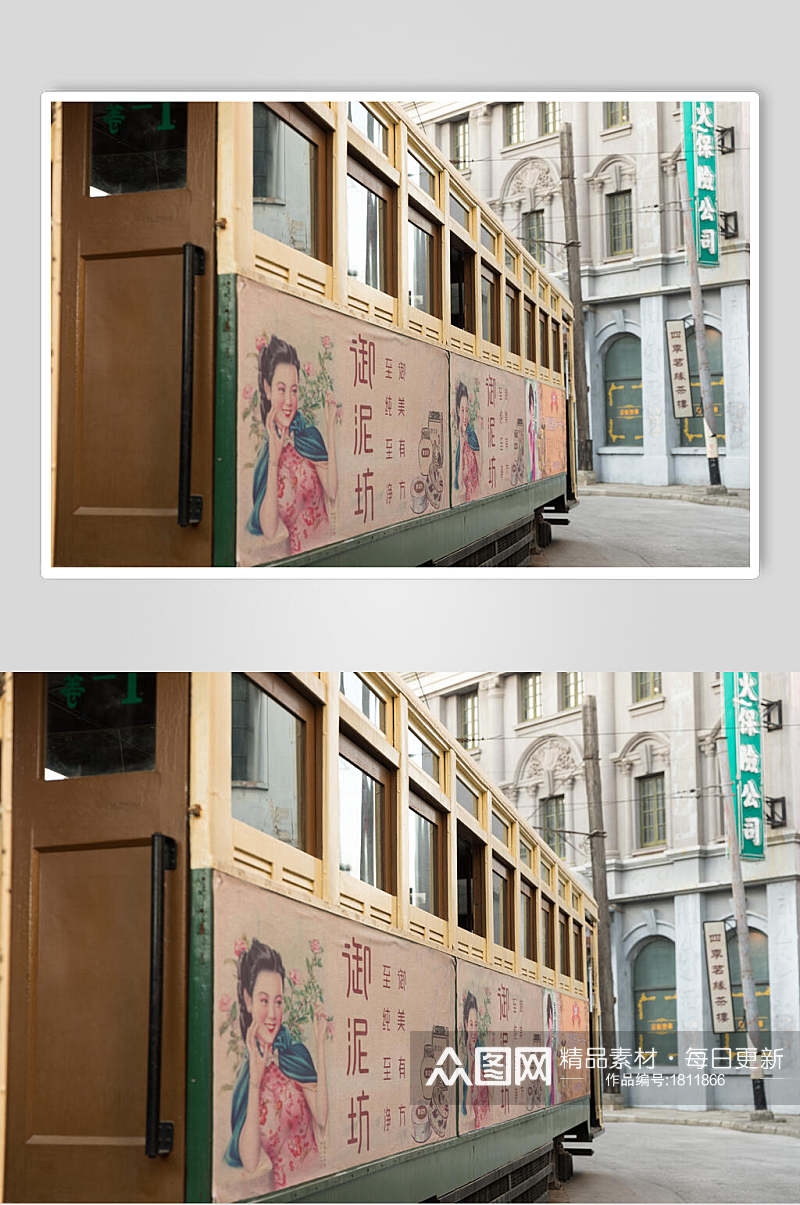 老上海电车特写高清图片素材