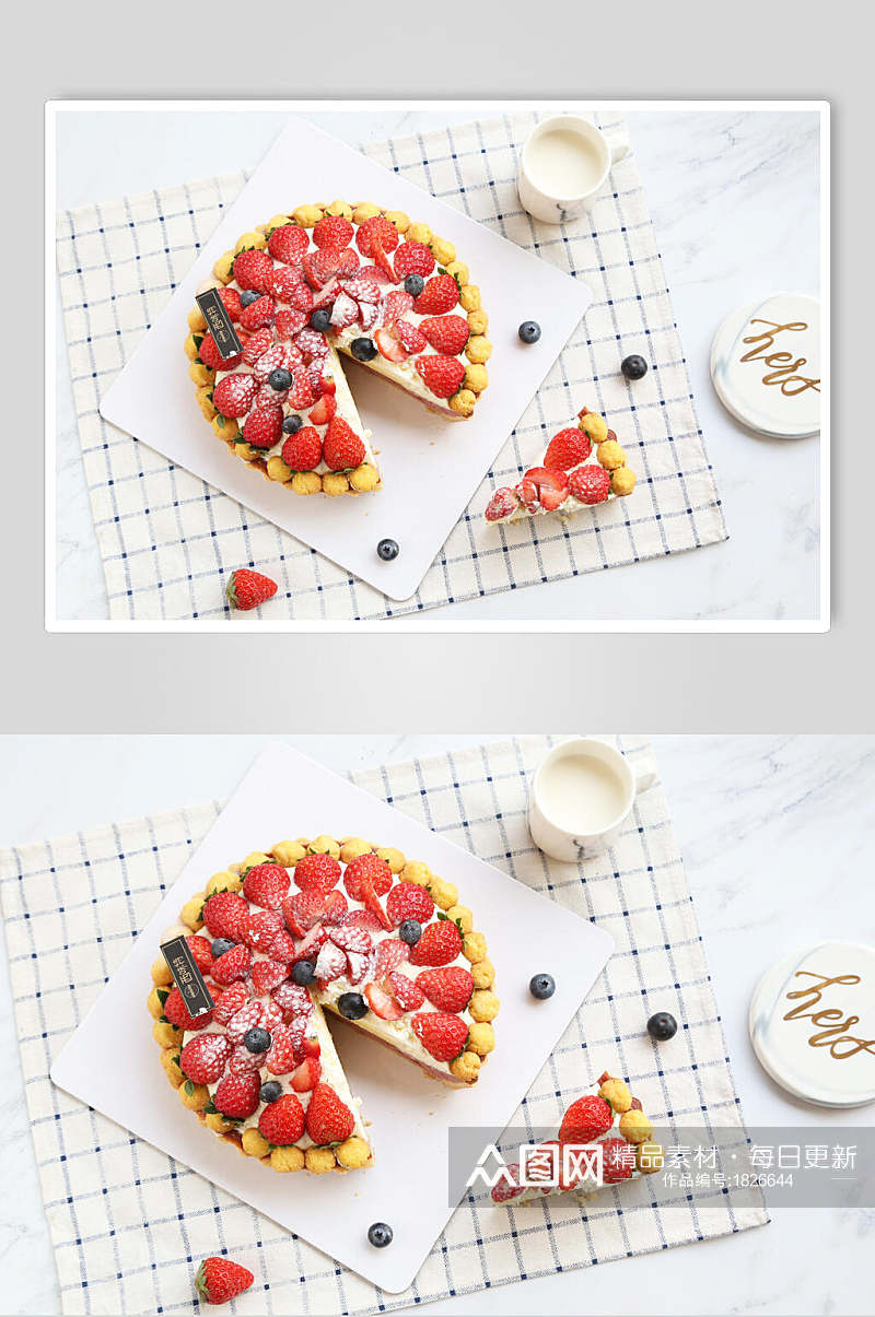 草莓蓝莓蛋糕俯拍图片素材