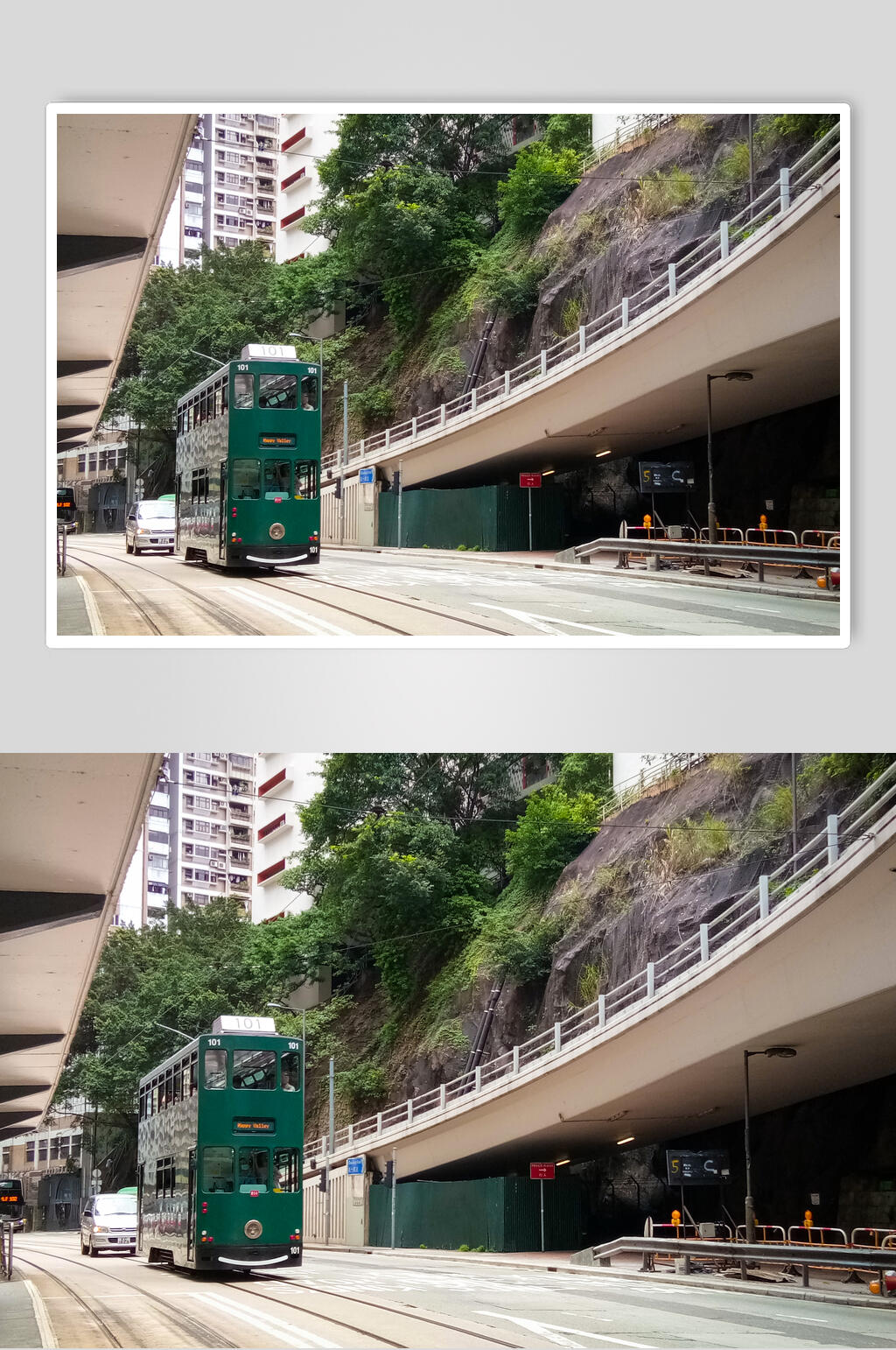 香港绿色公交车风景素材