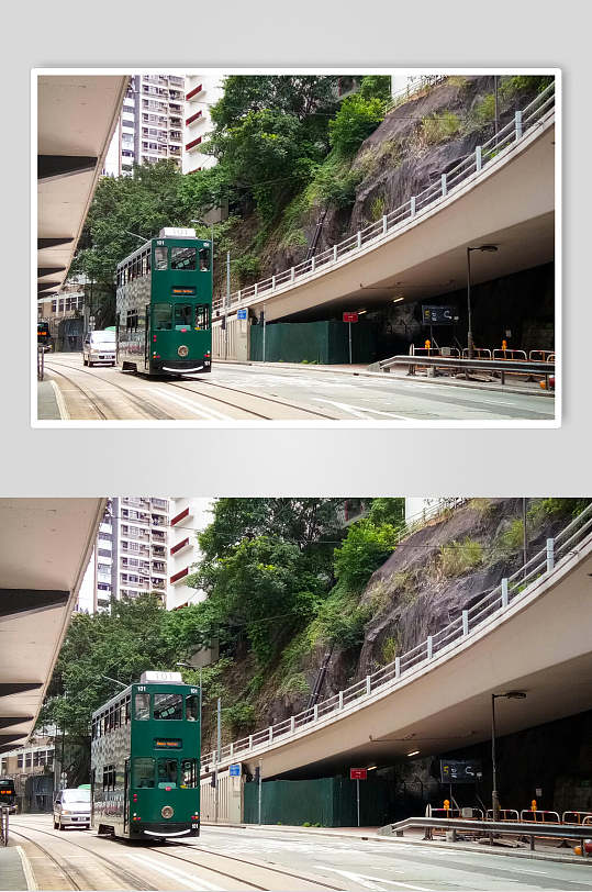 香港绿色公交车风景
