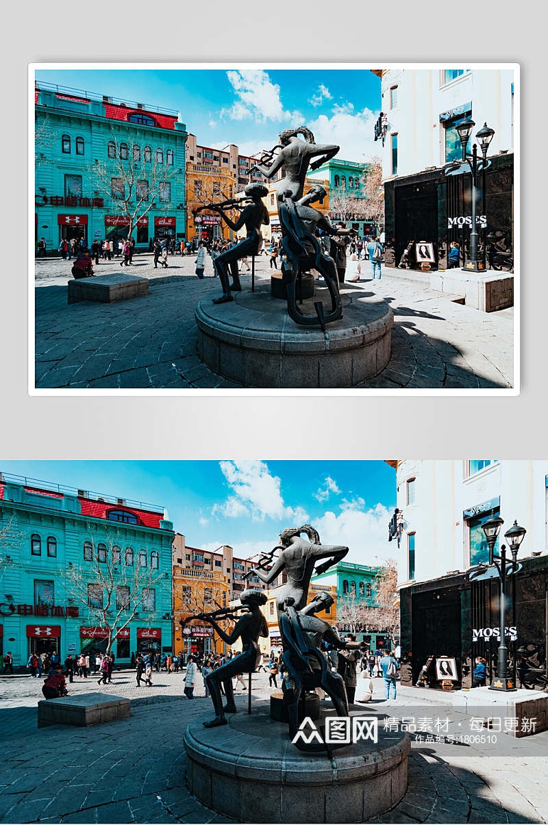哈尔滨中央大街标志雕像高清图片素材