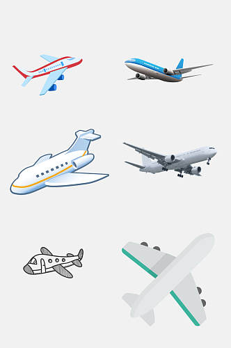 手绘画彩色飞机客机免抠元素素材