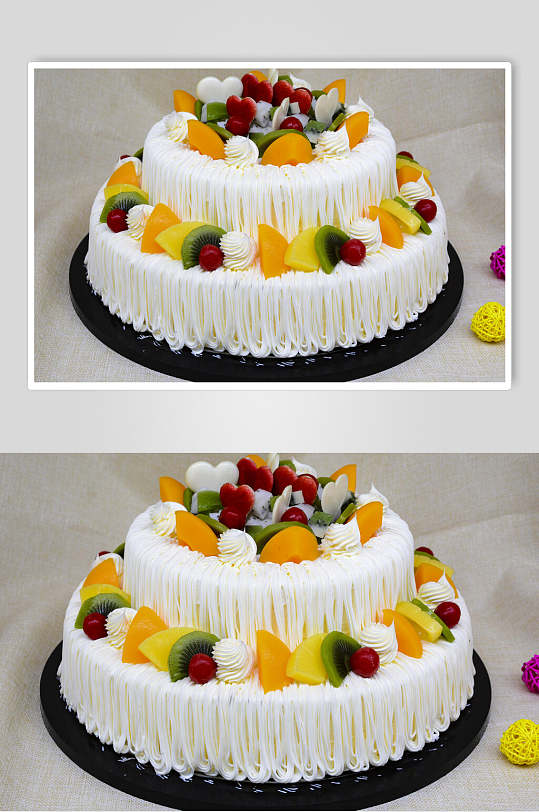 双层水果奶油蛋糕美食图片