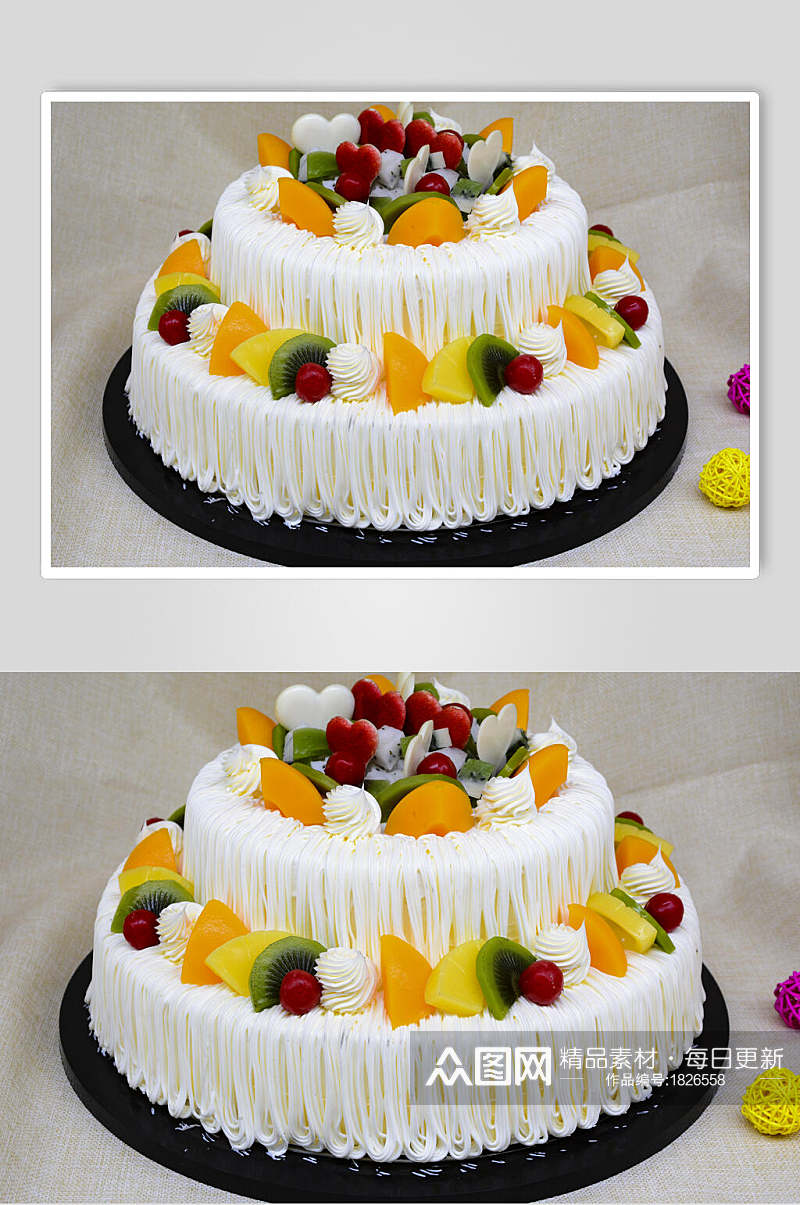双层水果奶油蛋糕美食图片素材