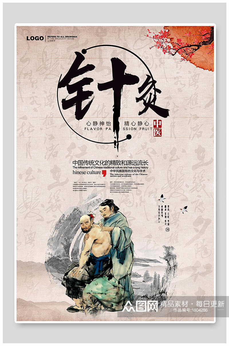 中国传统文化针灸中医养生海报 展板素材