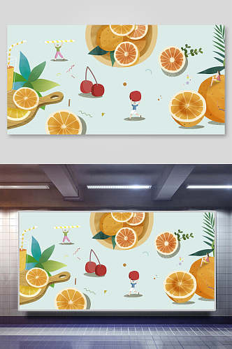 橙汁柠檬水果饮品夏季插画素材