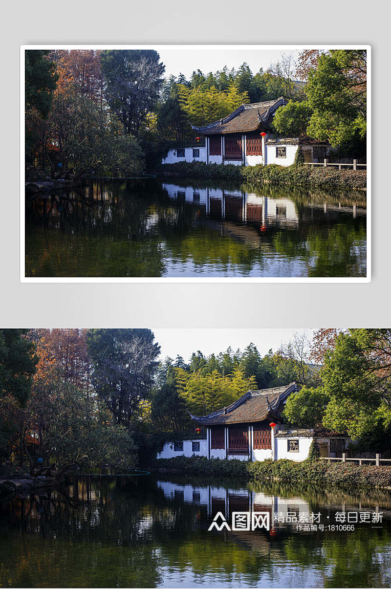 中国元素古建筑湖景高清图片 摄影图素材