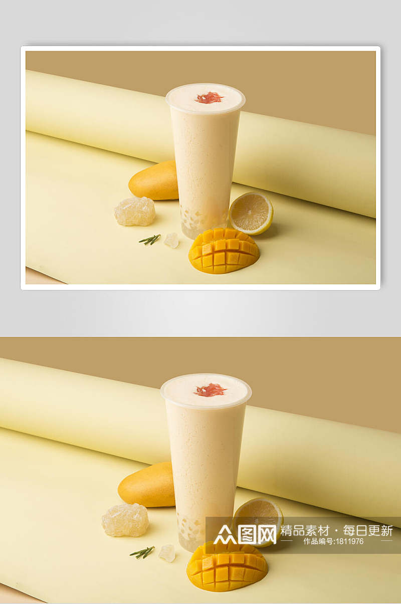 芒果柠檬鲜奶奶茶水果茶摄影图片素材
