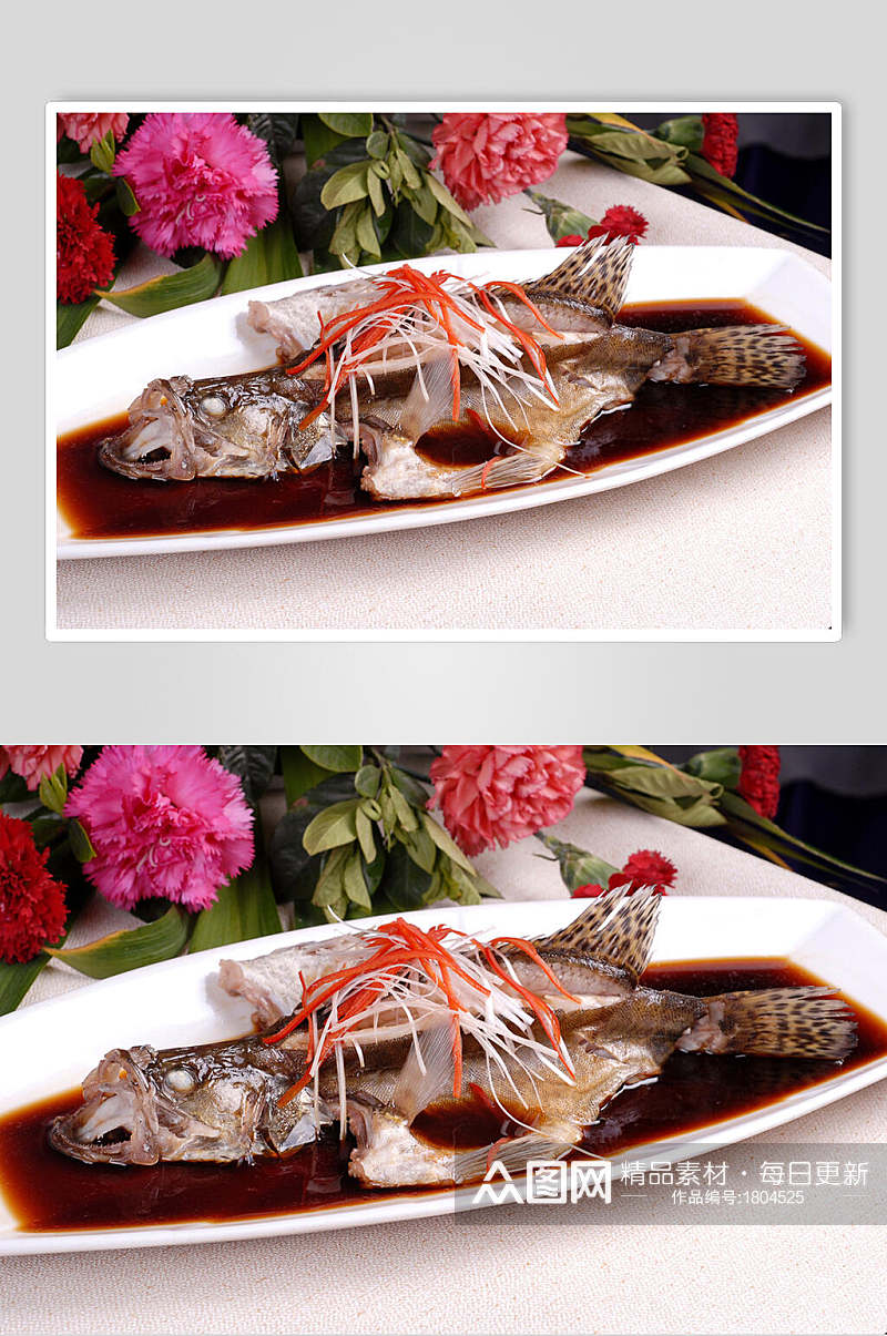 新鲜美味清蒸鲈鱼高清图片素材