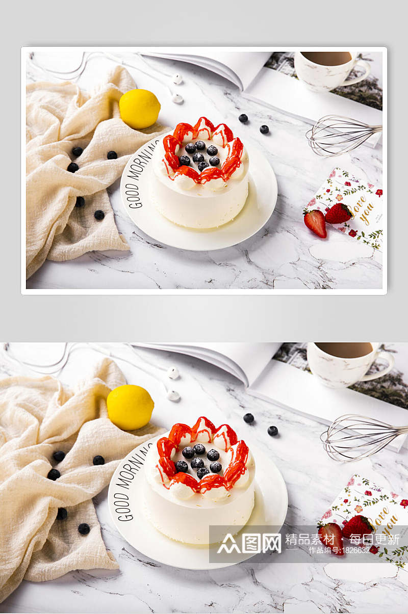 草莓蓝莓奶油蛋糕图片素材