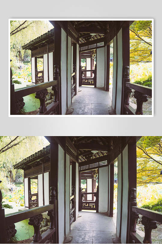 江南园林建筑走廊高清图片