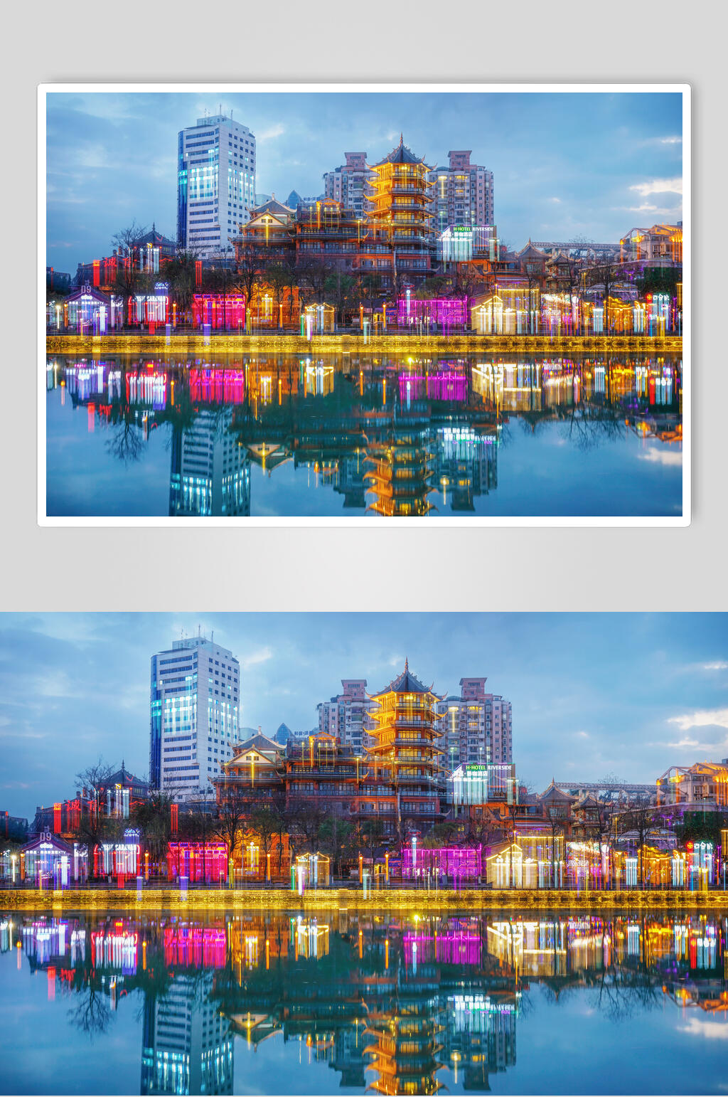 成都九眼桥夜景倒影摄影图片素材