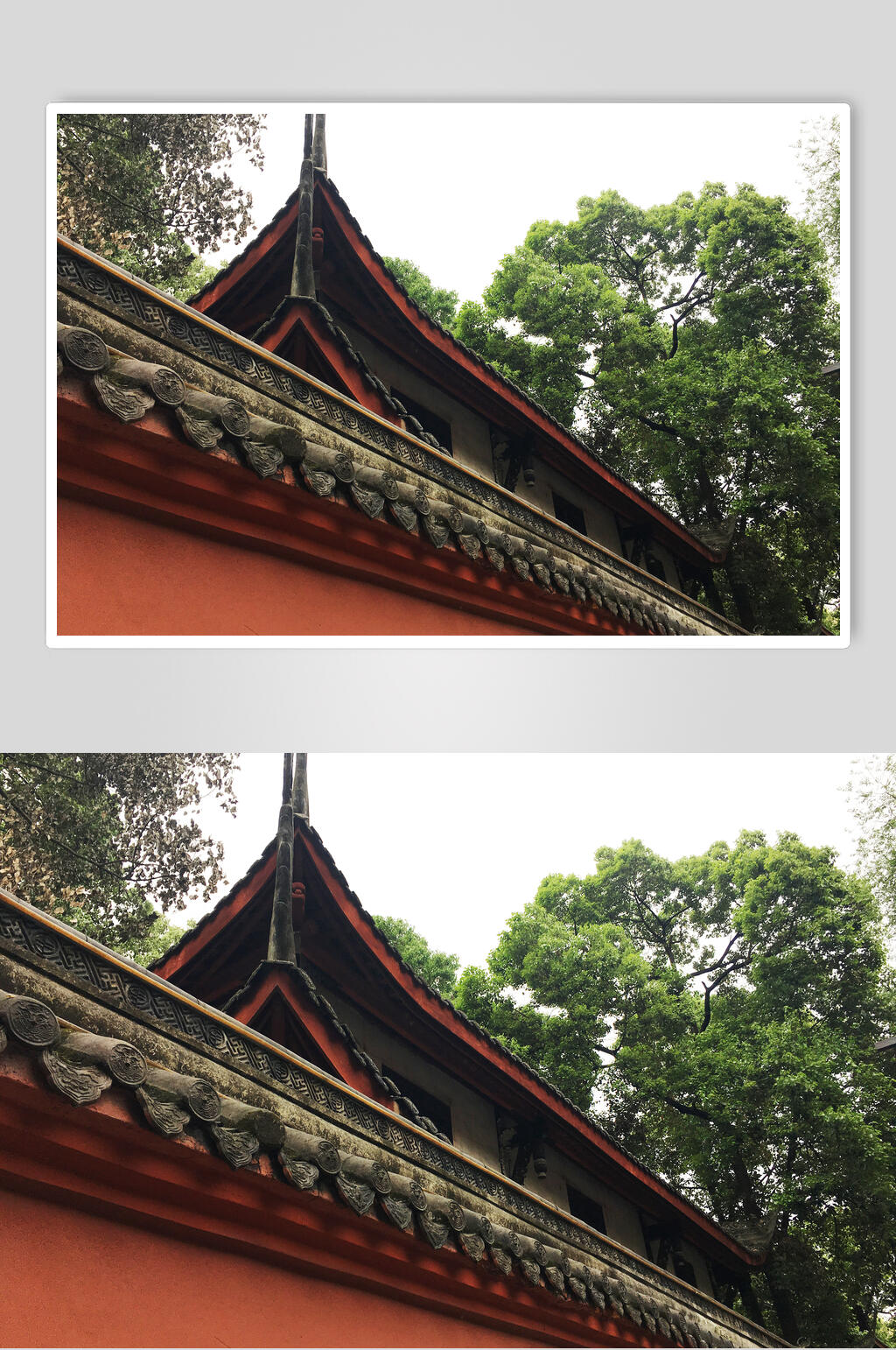 绿树下的古建与红墙高清图片素材