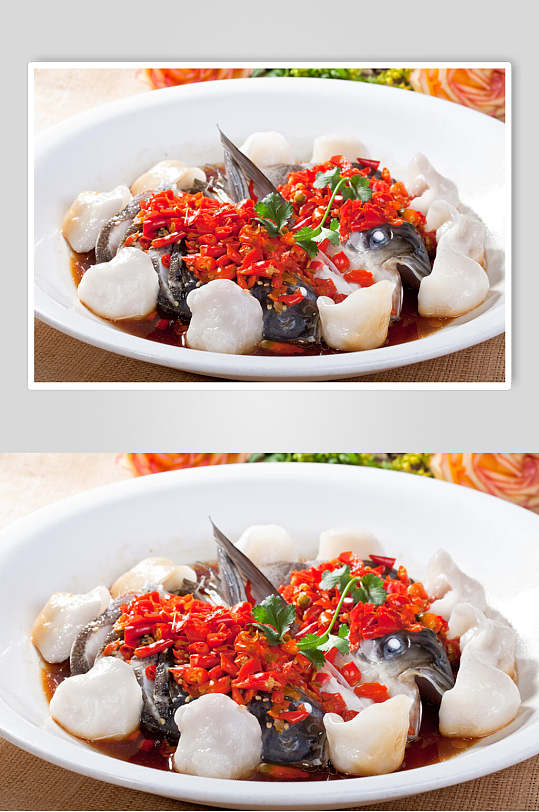 开门红米饺蒸鱼头高清图片
