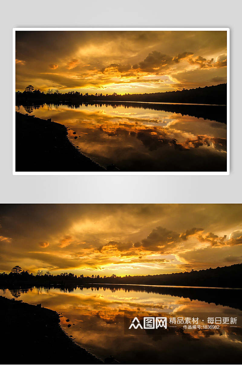黄昏日出湖泊湖面摄影图片素材