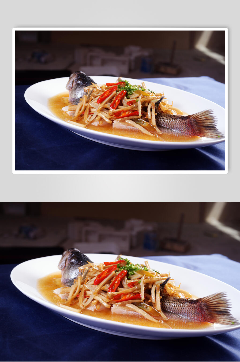 上什野菌蒸鱼高清图片素材