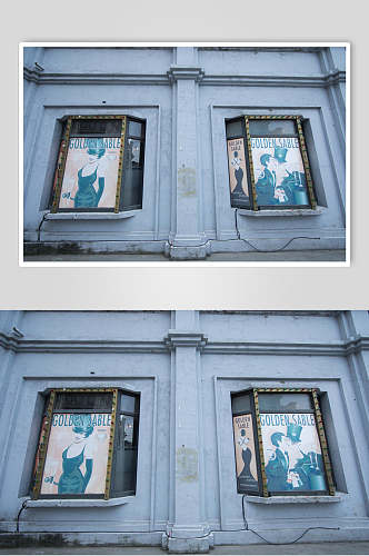 老上海电影场景窗户海报高清图片