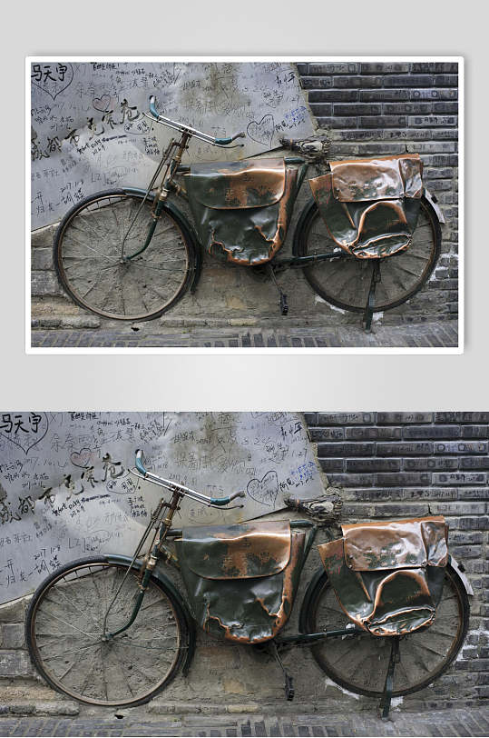 成都宽窄巷子雕塑文化自行车摄影图片