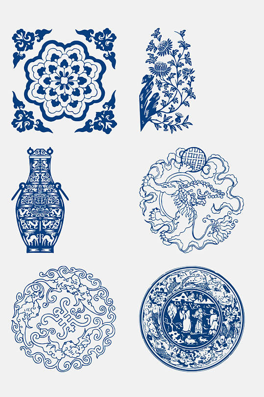 青花瓷底纹图案背景免抠元素素材