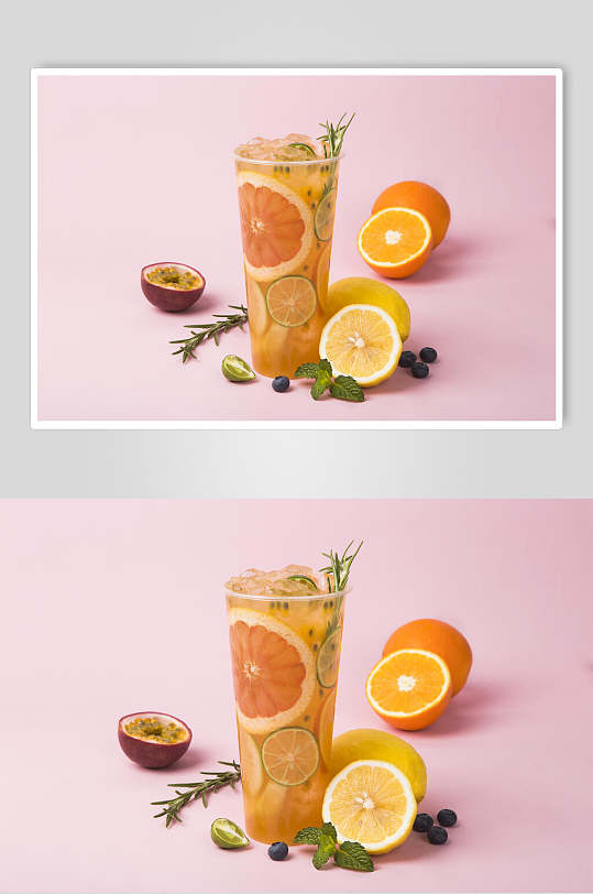 夏日饮品橙汁百香果奶茶水果茶图片