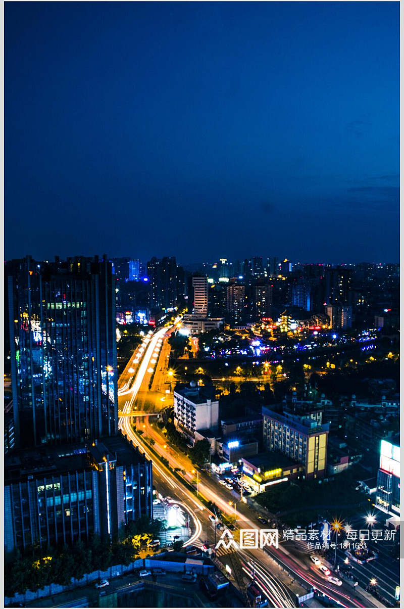 建筑城市夜景光绘车流高清图片素材