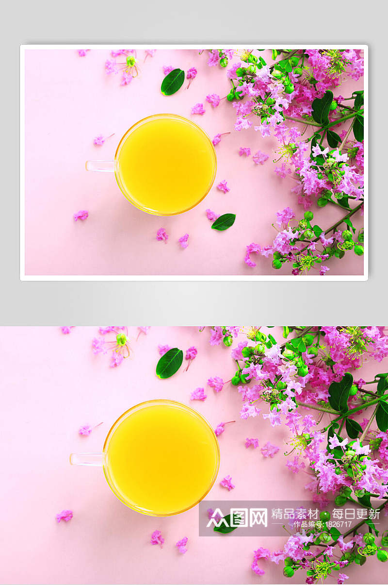 紫色花卉背景橙汁果汁饮料图片素材