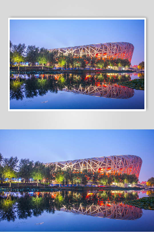 北京风光夜景河畔鸟巢唯美建筑高清图片