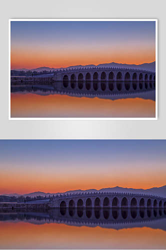 北京风光建筑河畔大桥日落唯美摄影图片