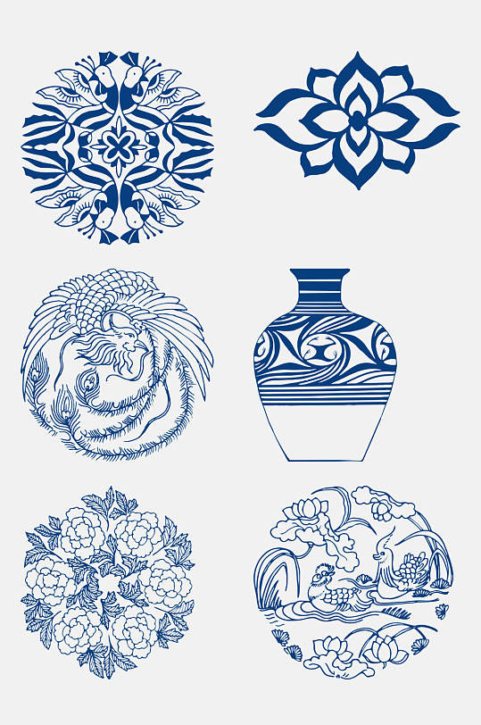 典雅青花瓷底纹图案免抠元素素材