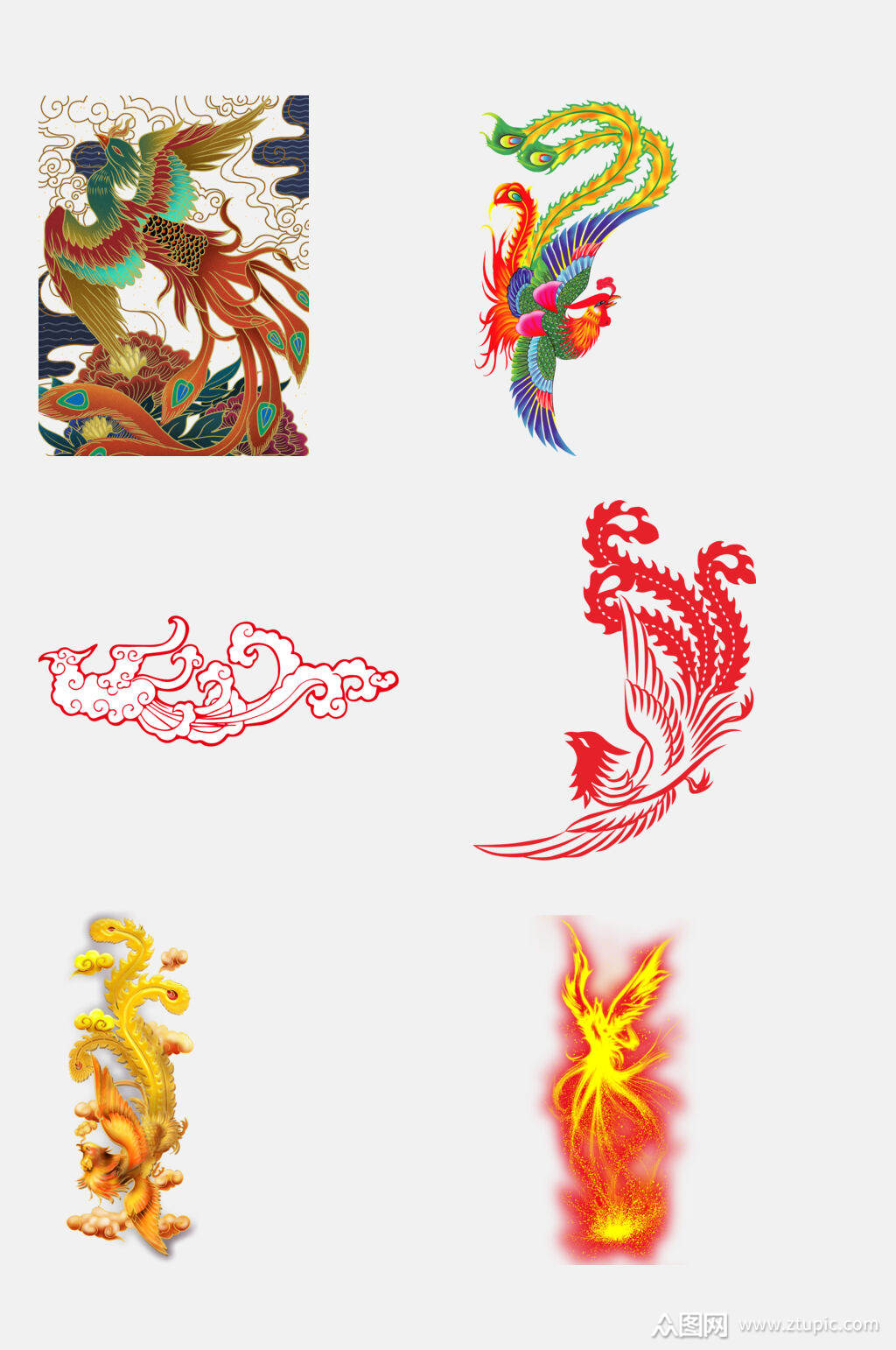 五彩凤凰免抠元素素材