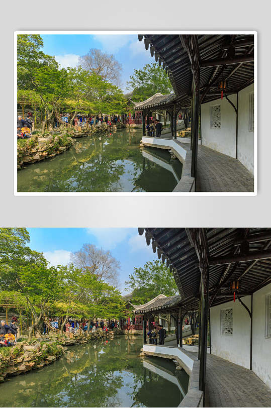 苏州著名旅游景点拙政园山水走廊摄影图片