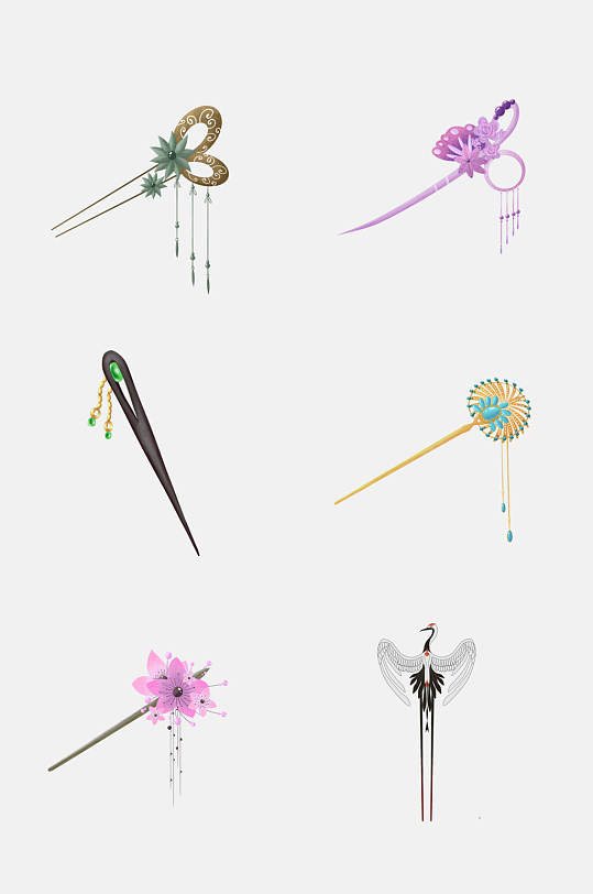 清新发簪头饰首饰免抠设计元素素材